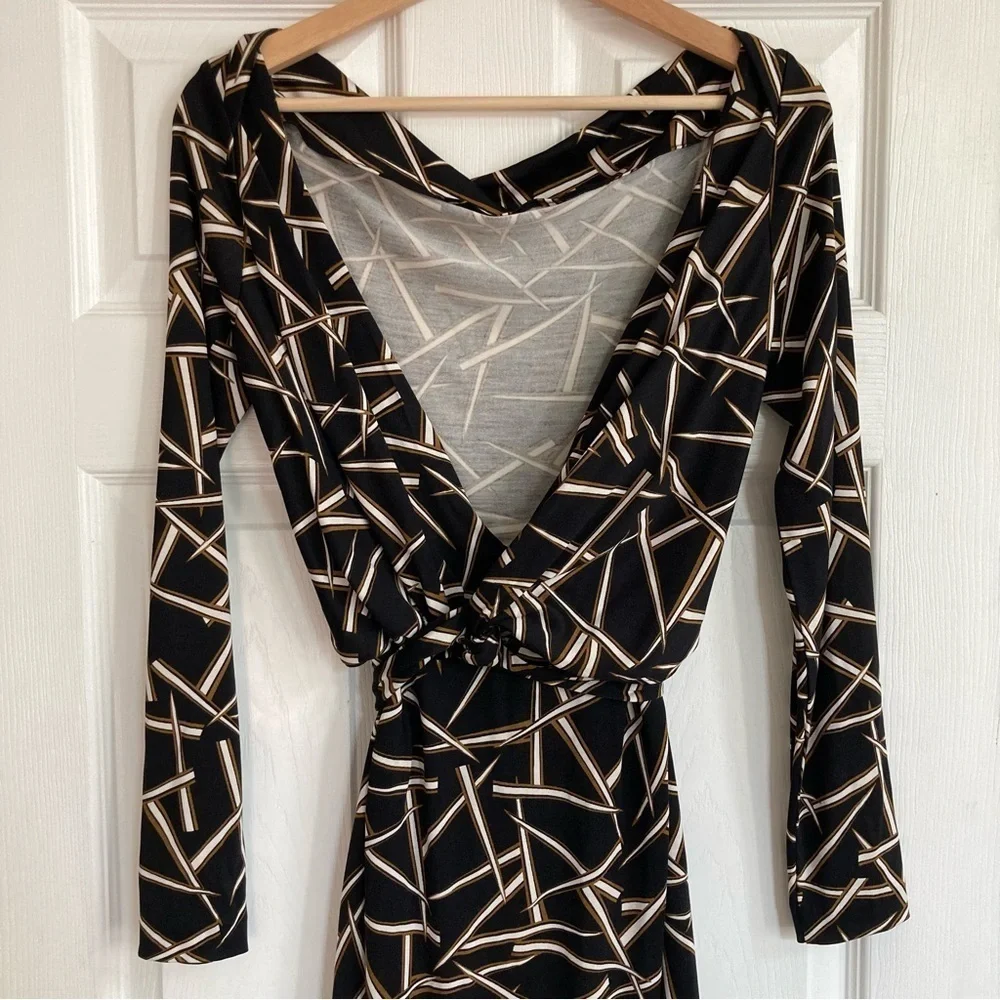 Diane Von Furstenberg Saniah Bis Grass Rain Silk Jersey Wrap Waist Dress, Sz 2